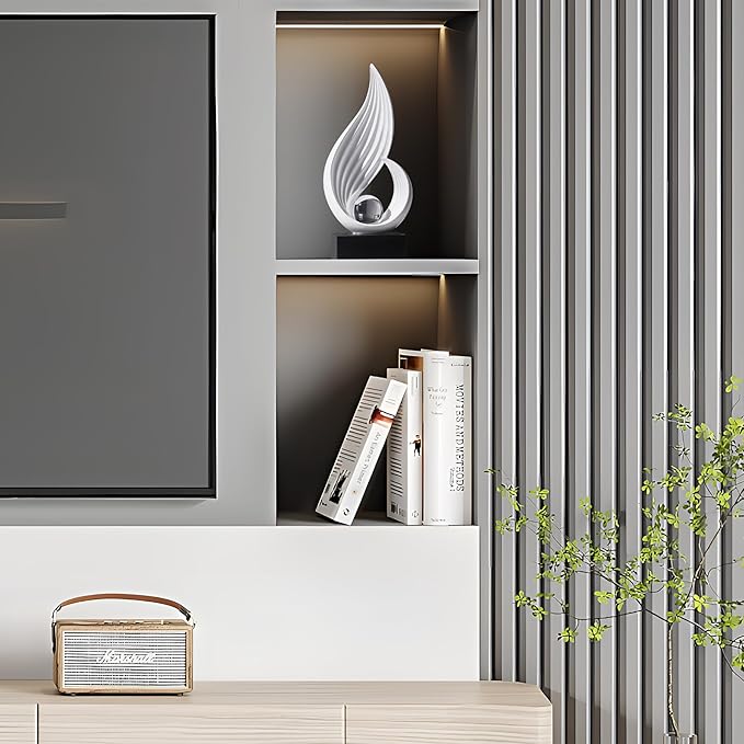 FJS Home Decor Modern White Statue Living Room Decor, Resin Shelf Decor Accents, Abstract Art Sculptures Decorations for Bookshelf Dining Room Office Coffee Table TV Stand
