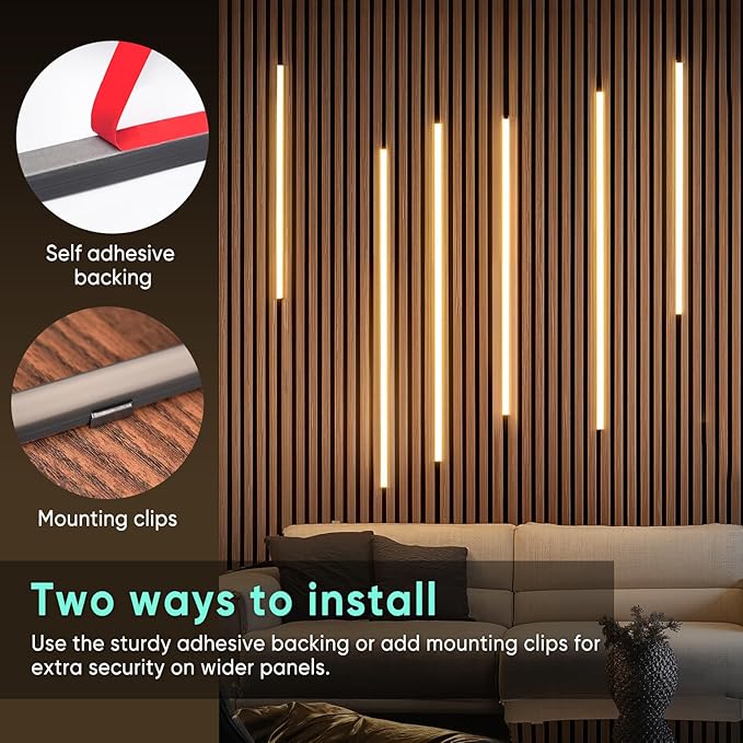 GZBtech Flexible LED Recessed Strip Light for Wood Slat Wall Panels 33FT, 3000K Warm White Cuttable Neon Rope Lighting with Remote Control, Dimmable IP67 Waterproof Black Strip Lights, UL Listed