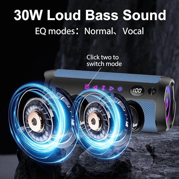 Portable Bluetooth Speaker, Bluetooth 5.4 Speaker,30W Dual Speaker with LED Display, Deep Bass, 30H Playtime, Colorful RGB Lights, IPX7 Waterproof,TWS pairing for Outdoor/Home/Party/Travel,Gift Ideas