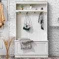 Modern Style 3-In-1 Entryway Hall Tree with Coat Racks and Storage Shelf,Bench and Shoe Cabinet,4 Hooks for Entrance,Hallway,Easy Assembly