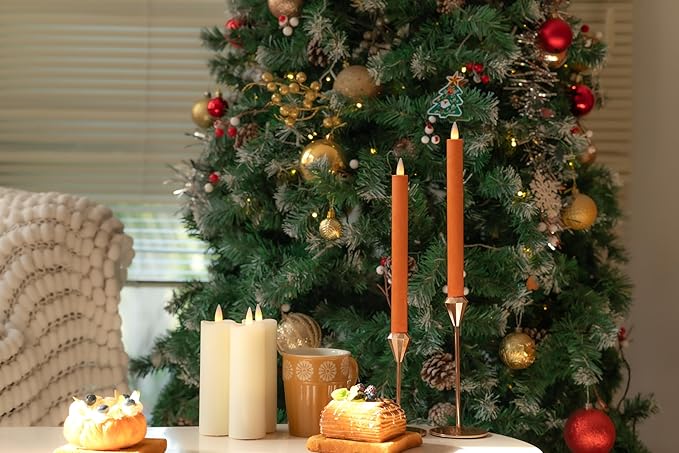 Flameless Taper Candles Flickering with Remote and Timer, 3D Moving Flame Taper Candle Battery Operated to 400 Hours, 9 Inch Window Candles, (Orange)