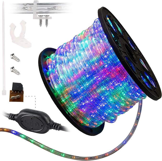 WYZworks 1656LEDs, 150ft LED Outside Rope Lights, Waterproof Permanent Outdoor ETL Certified Connectable Clear Tube, Christmas Palm Tree Holiday Decorative Landscape Patio Accent Lighting - Colorful