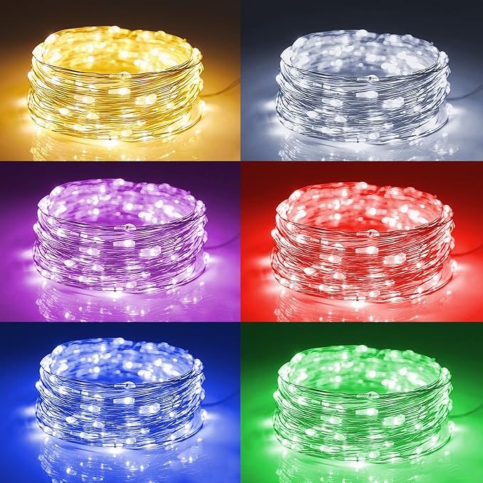 WATERGLIDE 12 Pack Fairy Lights Battery Operated (Included), 7 ft 20 LED Mini String Lights, Waterproof Silver Wire Firefly Starry Lights for DIY Wedding Christmas Party Mason Jars Decor, Multicolor