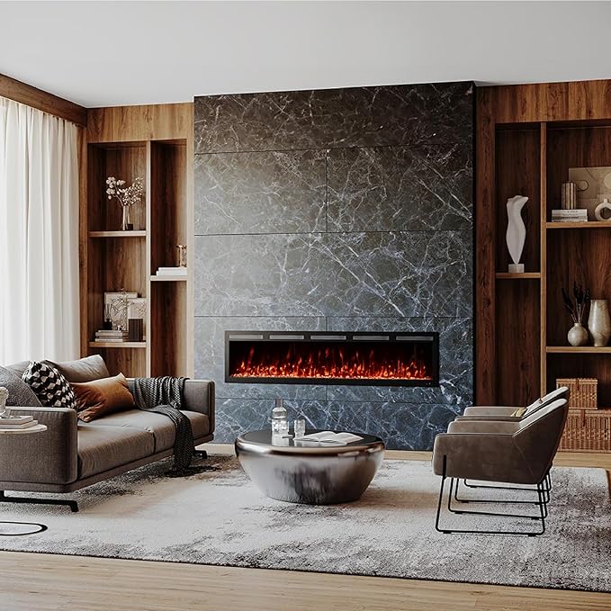 Modern Ember Vibrance 72 Inch Smart Linear Electric Fireplace Insert - Recessed or Wall-Mount, LED Multi-Flame Colors, Alexa/WiFi Enabled - Remote Included - Crystals