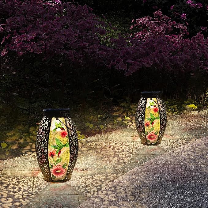 Larekook Hummingbird Solar Lantern Outdoor Waterproof,13" Large Metal Hanging Lantern Decorative,Hummingbird Solar Lights for Yard Lawn Porch Patio Garden Decor,Birthday Gifts for Women Mom