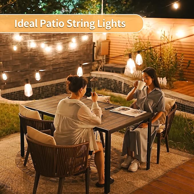 Outdoor String Lights with Remote, 50ft 25 Bulbs Low Voltage(24V) Patio Lights, Dimmable & Timer, IP65 Waterproof, ST38 LED Hanging Lights for Outside, Deck, Garden, Backyard, Porch, Party