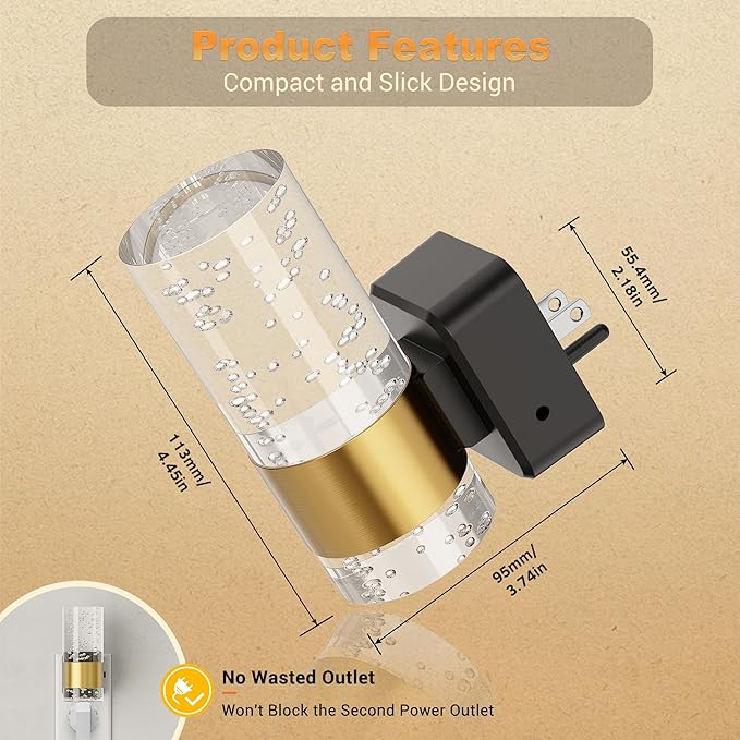 JandCase Night Light, Night Lights Plug into Wall,3000K Dimmable LED Night Light with Adjustable Brightness, Automatic Night Lights Plug in with Auto Light Sensor, for Bathroom Hallway Decor-1 Pack