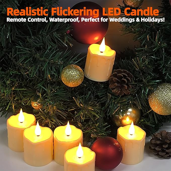 Flickering Flameless LED Candle Light with Remote Control, Rechargeable Battery, 4/6H Timer, Waterproof Design Tealight for Wedding, Christmas, Party Decor (5-8m Range)