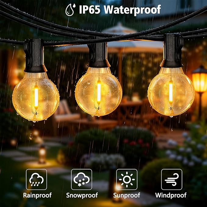 G40 LED Outdoor String Lights, 100FT LED Patio Lights with Light Sensor Timer, 52 Shatterproof Globe Bulbs(2 Spare), Waterproof Connectable Hanging Lights for Backyard Porch Balcony Decor
