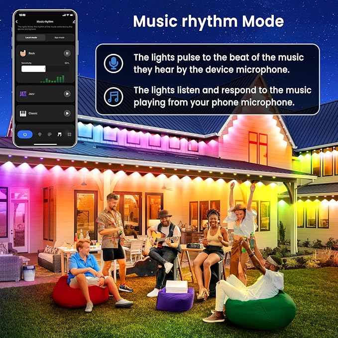 Smart Permanent Outdoor Lights for House, 150ft with 72 RGB+IC Permanent Outdoor Lights, P67 Waterproof with DIY Scene for Halloween Christmas Decor, Remote Control, Work with Alexa, Google Assistant