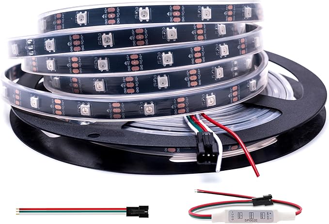 WS2812b 150Pixels 5M Individually Addressable LED Pixel Strip Programmable Full Color SMD 5050 RGB Strip Rope Light DC 5V Waterproof (Black PCB 16.4FT 30Pixels/m IP67)