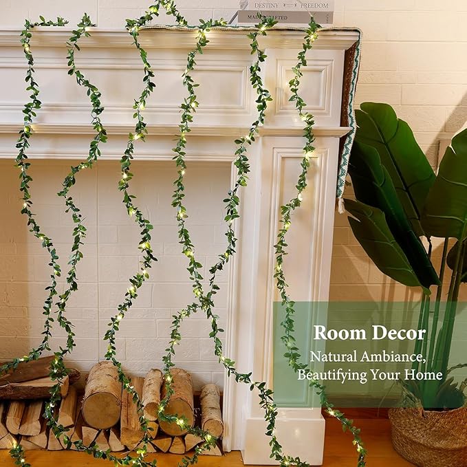 String Lights 2 Pack Artificial Ivy Vines with Lights 8 Light Modes Each 6.5Ft 20 LED Fake Vines with Fairy Lights Green Leaves Vines String Lights for Bedroom Room Garden Party Decor