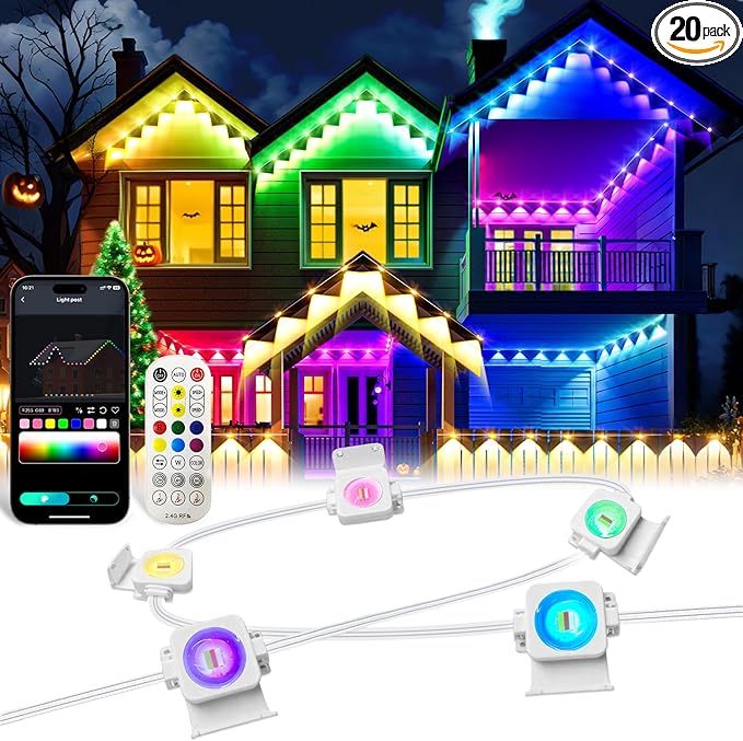 Permanent Outdoor Lights Pro,33ft RGB+IC Smart Outdoor Decor,App/Remote,Christmas,Halloween,Multi Scene Modes,IP67 Waterproof,Eaves Light with Daily & Holiday Party Decor,House Roof Lighting