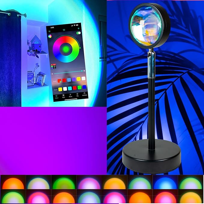 Sunset Lamp with Phone APP Remote-16 Colors LED Projection Light-Ambient Lighting Mood Setting-Golden Hour Light Photography Tiktok-USB Night Lights-Cool Room Decor for Bedroom Game Room-Kids Adults