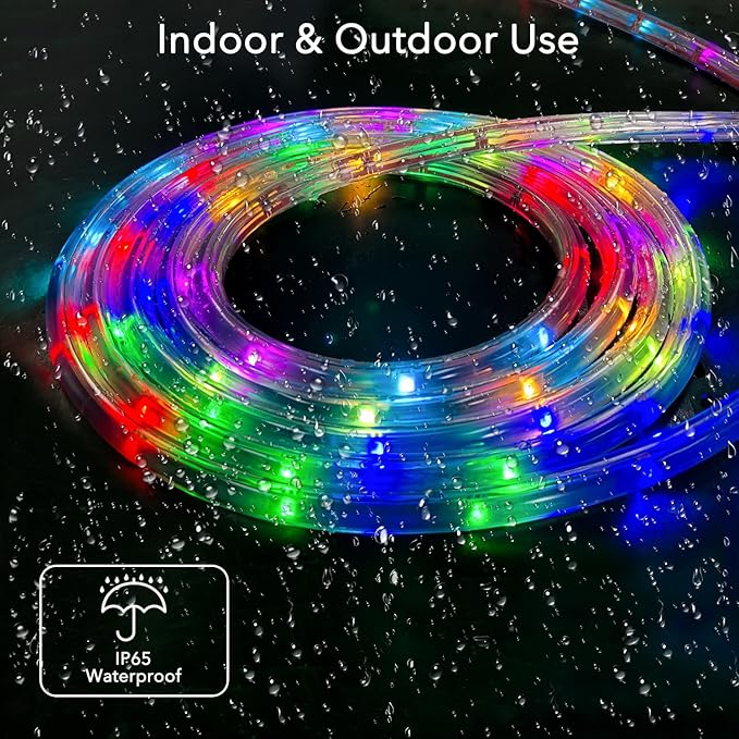 RGB Strip Lights with IR Remote Control, 12FT RGB LED Outdoor Rope Lights, Waterproof Neon LED Lights Hoilday Preset 500+ Colors for Bedroom Living Room Patio Christmas Decor (12ft)