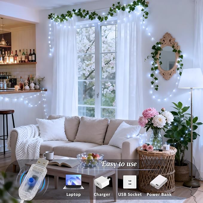 JMEXSUSS White LED Fairy Lights USB Plug in, 33ft 100 LED Twinkle String Lights with Remote for Bedroom, Living Room, Balcony, Birthday Party, Wedding, Tree, Wall, Centerpiece, Christmas