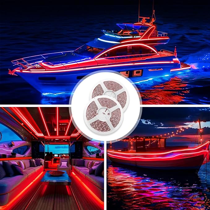 LED Boat Lights 32.8ft (2 Rolls of 16.4ft), LED Boat Strip Lights, Waterproof Boat Interior Light, Pontoon, Bass Boat, Kayak, Jon Boat, Cabin, Deck, Boat Navigation Lights(Red)