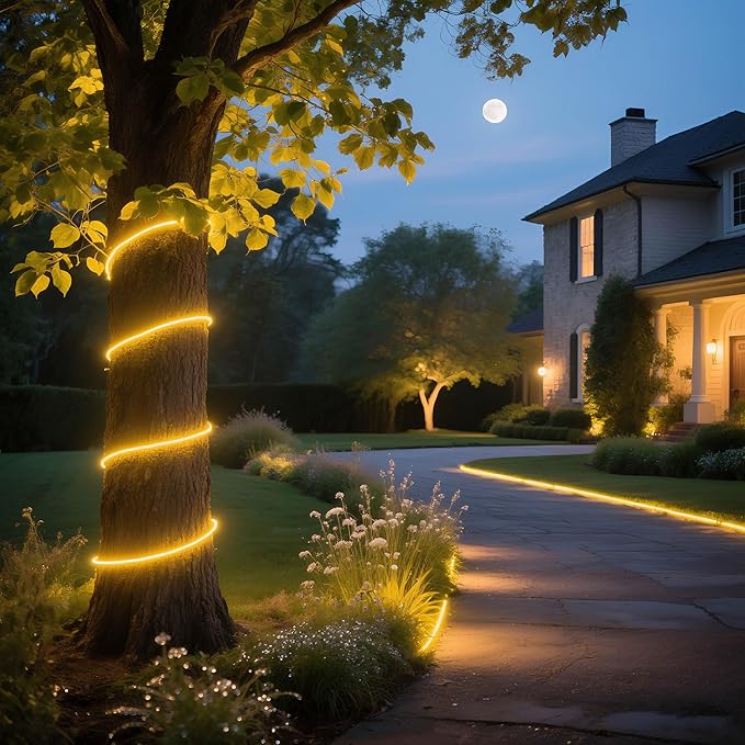 DELight AC 110-120V Waterproof IP65 Cozy 2700K Warm White Extension 10ft Railing Neon Rope Lights with Remote Control Dimmable Cuttable Flexible LED Strip Lights Outdoor Patio Retro Vibe DEL-D10W
