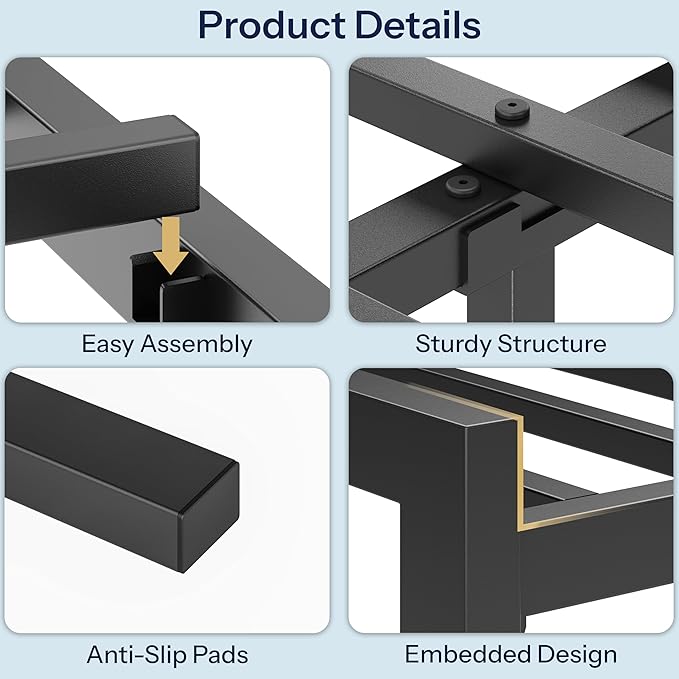 King Size Black Metal Bed Frame with USB Charging Station, LED Ambient Lighting, and Wooden Storage Headboard - Includes Under-Bed Storage, No Box Spring Needed, Noise Free, Easy Assembly