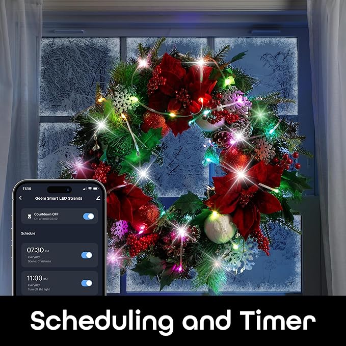 Geeni Smart Fairy Lights 16.4ft 50 LED, Advanced Color Flow LED Strand with Wi-Fi Voice Control, Schedule Timers for Lights and Devices, Compatible with Alexa & Google Home