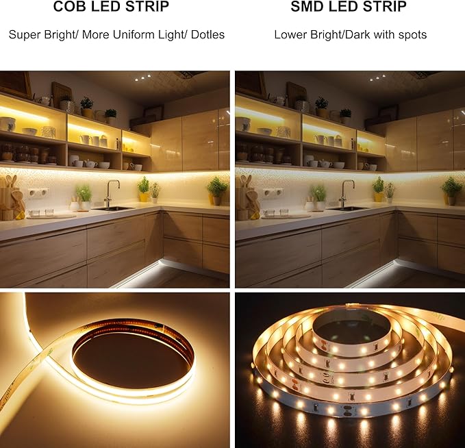 16.4ft COB LED Strip Lights Waterproof IP68, 2700K Warm White Outdoor 24V Dimmable Silicone LED Tape Lighting High Density, 4000LM+, 1600LEDs Clips and Screws(Power Supply Not Included)