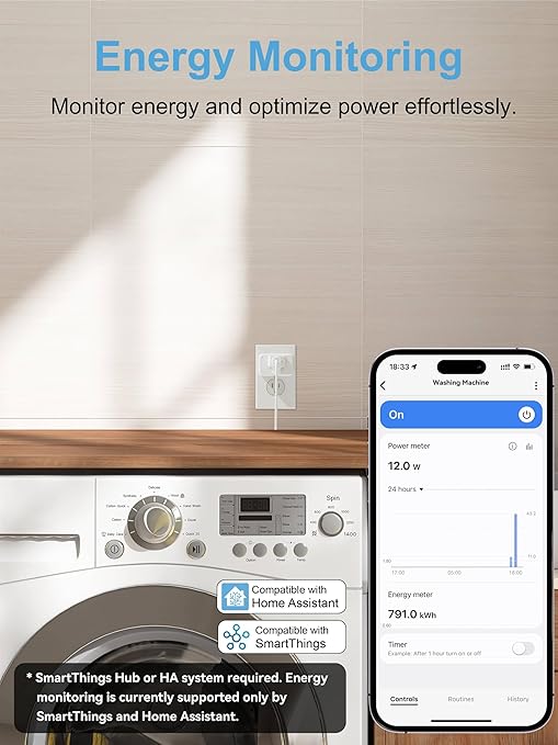 EIGHTREE Zigbee Smart Plug 15A, Energy Monitoring, 𝗭𝗶𝗴𝗯𝗲𝗲 𝗛𝘂𝗯 Required, ETL Certified, Smart Plugs That Compatible with Alexa & Home Assistant & SmartThings, 4 Packs