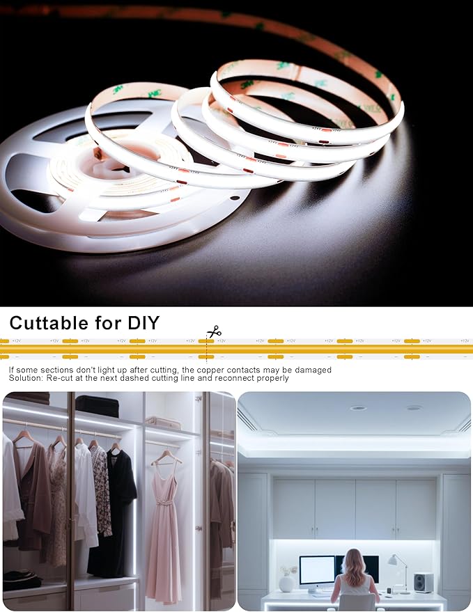 Cool White 6500K Smart COB LED Strip Light 16.4ft with Radar Motion Sensor, WiFi APP Control Dimmable Flexible LED Tape Light Timed for Google Home Alexa for Cabinets,Home&Office DIY Lighting