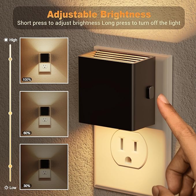 JandCase Night Light, Automatic Night Lights Plug into Wall, 4 Pack Modern Night Lights with Auto Light Sensor, 3000K Brightness Adjustable Nightlight for Kids Bathroom Hallway Kitchen Bedroom