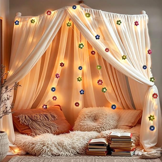 JASHIKA Fairy Lights Decorative Flower Lamp -Waterproof Battery Operated String Lights 7ft 20LED Indoor Outdoor- Floral Décor Flower String Lights Garden Wreath Fence Bathroom Office Home Decor