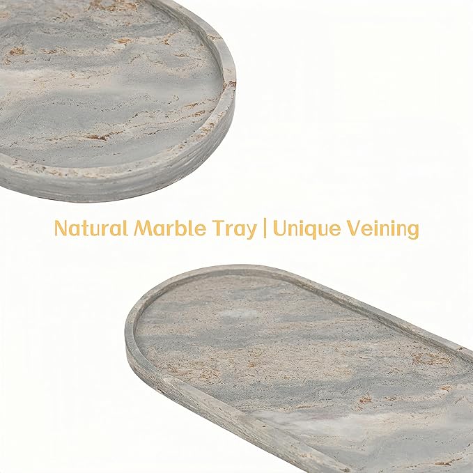 Marble Vanity Tray Organizer - 9.8"x5" Italy Natural Stone Decorative Tray，Jewelry, Perfume & Candle Display Tray，Bathroom Vanity, Dresser Top, Nightstand Decor