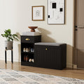 Shoe Storage Bench, Modern Wooden Shoe Cabinet with Flip Drawer and Adjustable Shelf, Entry Way Bench with Padded Seat Cushion for Entryway, Hallway, Living Room,Black