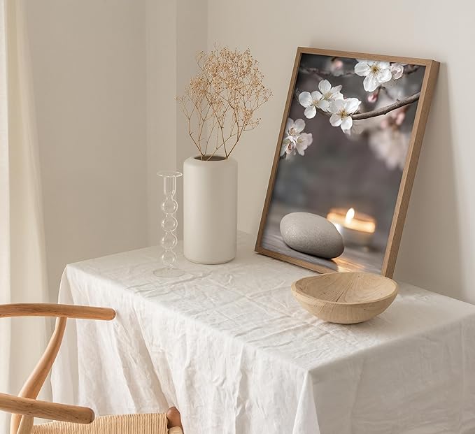 ZHJIOFXG 3 Piece Zen Canvas Wall Art Stacked Stones Cherry Blossom Candle Spa Wall Decor Calming Minimalist Neutral Poster Print Art for Bathroom Bedroom Yoga Room Office Living Room 12x16in Unframed