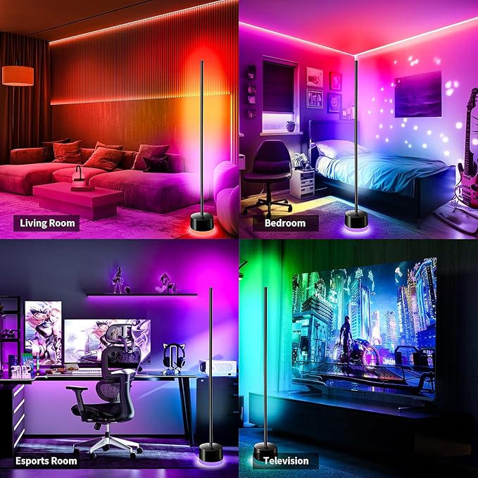 KSIPZE Led Floor Lamp, RGB+IC Corner Floor Lamps with Remote, Button, APP Control 16 Million Colors, 200+ Scenes, Music Sync, DIY Smart Led Corner Lamp for Bedroom