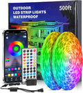 500FT Outdoor Led Strip Lights Waterproof - Music Sync RGB, IP68 Outside Led Strips with Bluetooth App & Remote Control, RGB Exterior Led Lights for Deck,Courtyards,Balcony,Roof,Garden,Pool
