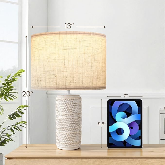 Bedroom Table Lamp Set of 2 for Home and Modern Farmhouse Decor, White Ceramic Bedside Lamps for Living Room and Bedrooms, Nightstand Light for Side Table, Small End Table and Tall Desk