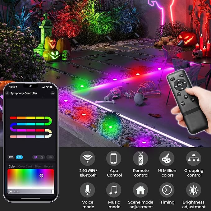 LED Deck Lights Kit, 30 Pack 1.77" Smart RGBW+IC Outdoor Lights | Low Voltage Recessed Deck & Step Lights | IP67 Waterproof Landscape Lighting for Stairs, Pool Deck & Garden | Works with Alexa/Google