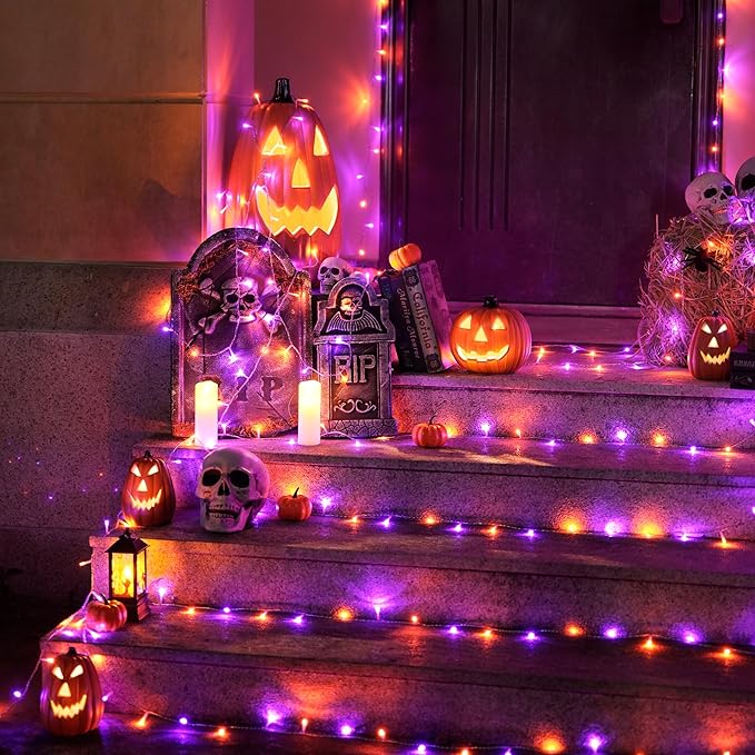 JMEXSUSS 400LED Orange and Purple Halloween Lights Indoor Outdoor Waterproof, 132ft 8 Modes String Lights Plug in with Remote for Room Garden Patio Yard Halloween Decor (Pack of 2)