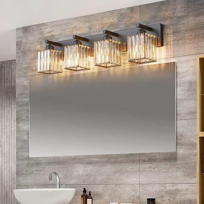 19.5" KnurledBrassWallSconcesSetof2,BronzeBathroomVanityLightFixtureswithWaterRipplesGlassTube,ModernLampforBedroom,LivingRoom,Hallway,Staise,Mirror,Kitchen