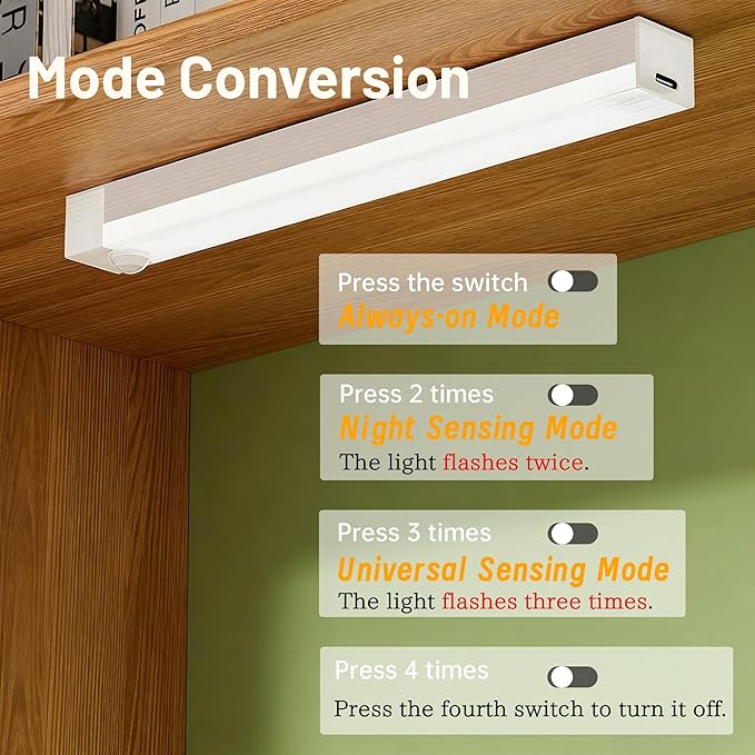 6 Pack Under Cabinet Light,Motion Sensor LED Lights with Magnetic 8 inch，Rechargeable Indoor Wireless Closet Lights for,Kitchen,Stairs Cabinet