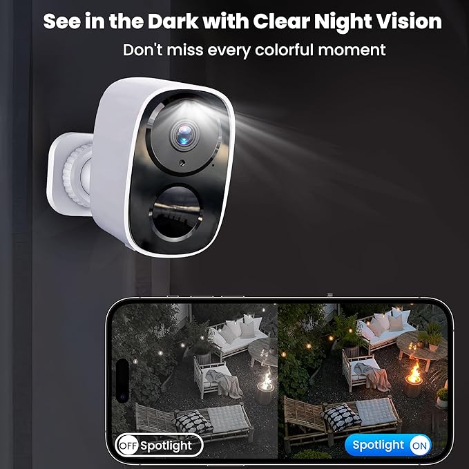 2026 Upgraded 2K Wireless Security Camera with 64G SD Card, Free Cloud Storage, 1-6 Month Battery Life, AI Motion Detection, Spotlight, Siren Alarm, 2-Way Audio, Waterproof WiFi Surveillance Camera