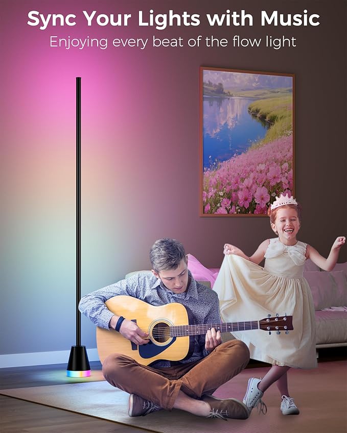 Corner Floor Lamp, Smart RGB LED 60 Inch Standing Lamp with 344 LEDs, App & Remote Control, 16 Million Colors & Music Sync for Bedroom, Gaming Room, Home Decor, Modern Ambient Lighting