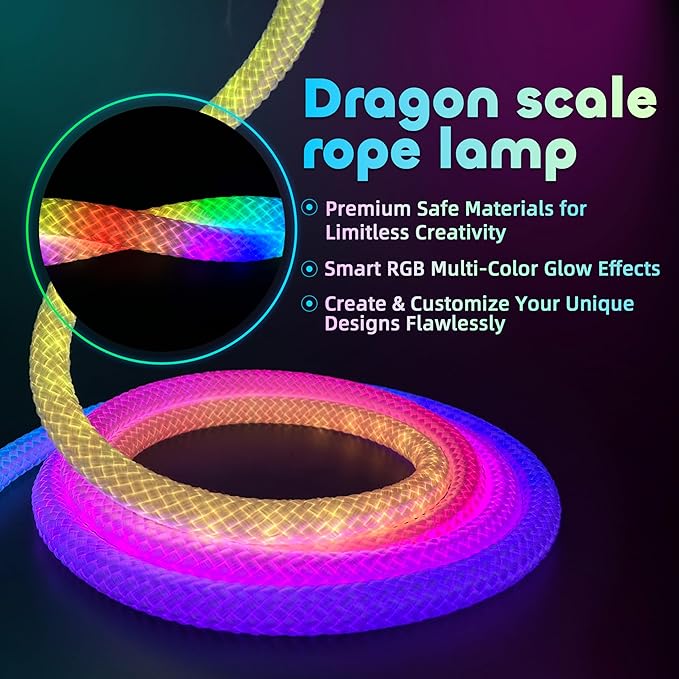 6.56ft LED Neon Rope Lights, Waterproof Music Sync Strip Lights with Remote & APP Control, USB-Powered Flexible Lighting for Christmas Halloween Decor, Gaming Room Bedroom Indoor Outdoor Decoration