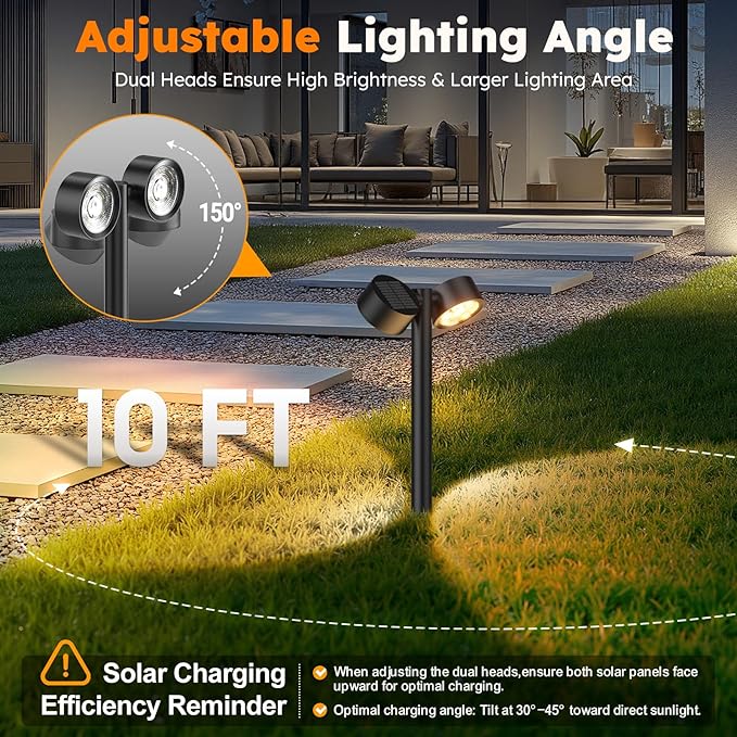 LETMY 2X Brighter Solar Pathway Lights Outdoor Waterproof - Adjustable, Dual-Head Pathway Lights Solar Powered Garden Light, 18 LED Landscape Lighting for Yard Path Walkway Driveway Lawn Decor, 4 Pack