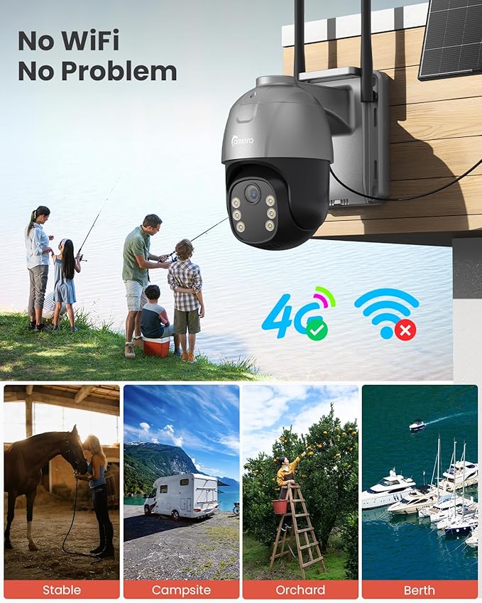 AOV 24/7 Continuous Recording Solar Security Camera Wireless Outdoor with 32GB Memory SD Card,4G LTE Cellular Camera with AI Tracking Detection, 360°Pan & Tilt Surveillance, IP66, No WiFi