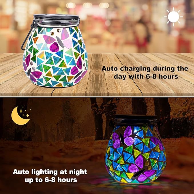 Bshine Butterfly Solar Lantern Outdoor Hanging Waterproof, Mosaic Butterfly Solar Light Indoor Valentine's Day Decor Table, Garden Decor for Yard Outside, Path, Lawn, Birthday Gift for Mom Women