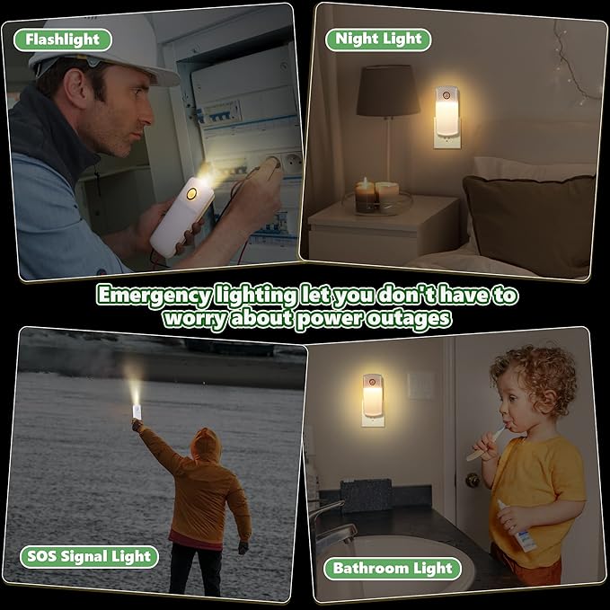 Enhon 6 Pack Emergency Power Failure Night Lights, Motion Sensor Night Light, Automatic Dusk to Dawn, Emergency Lights for Home, Bedrooms, Hallways, Black Outs, Rechargeable