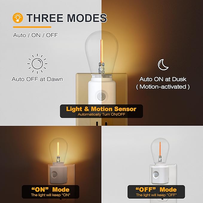 Night Light, Automatic Night Lights Plug into Wall, 2200K Amber Adjustable Brightness, Night Light Plug in with Motion Sensor for Bathroom Hallway Room, I-Type, 1-Pack