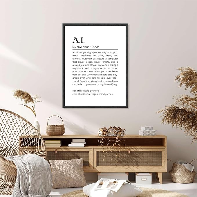 Framed AI definition poster Canvas Print Art Modern Minimalist Aesthetic Wall Art Pictures Wall Decor Stunning for Office Apartment Home Decor (Black Framed,16" Lx24 W)