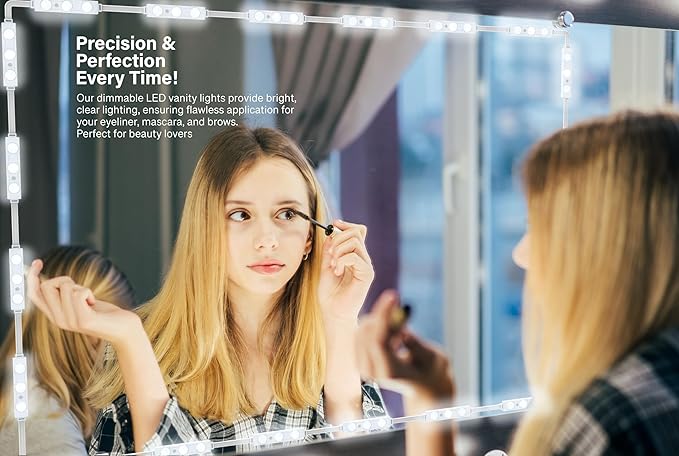 Mirror Lights, 10ft Hollywood Style LED Vanity Mirror Light, Dimmable Ultra Bright White Touch Control Light Strip for Makeup Vanity & Bathroom Mirror (Mirror Not Included)