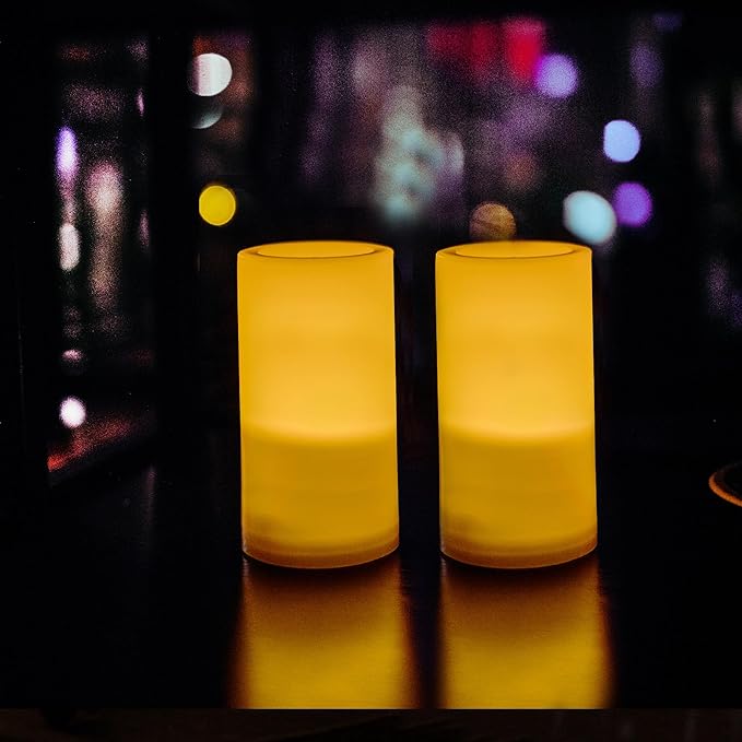 CANDLE CHOICE Outdoor Battery Operated Flameless Candles with Remote Timer Waterproof Flickering Plastic Electric LED Pillar Lights for Lantern Patio Garden Wedding Party Decorations D3”xH6” 2 PCS